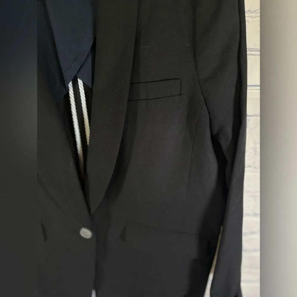 J Crew Black Classic Preppy Career Cotton Linen Blend One Button Boxy Blazer 12